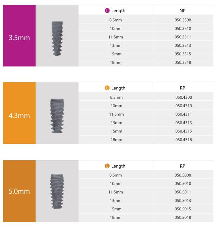 NT Dental Implants Size Chart